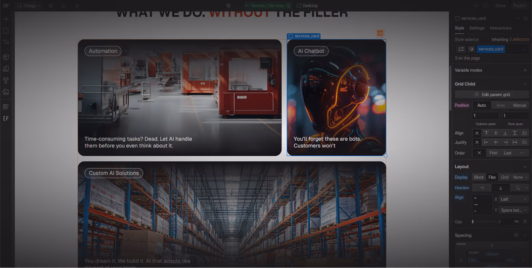 webflow designer canvas
